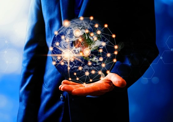 Person holding globe with stars representing language translation agency in Los Angeles